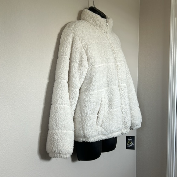 Art Class Girls Ivory White Faux Fur Sherpa Puffer Zip Up Jacket - Picture 5 of 9